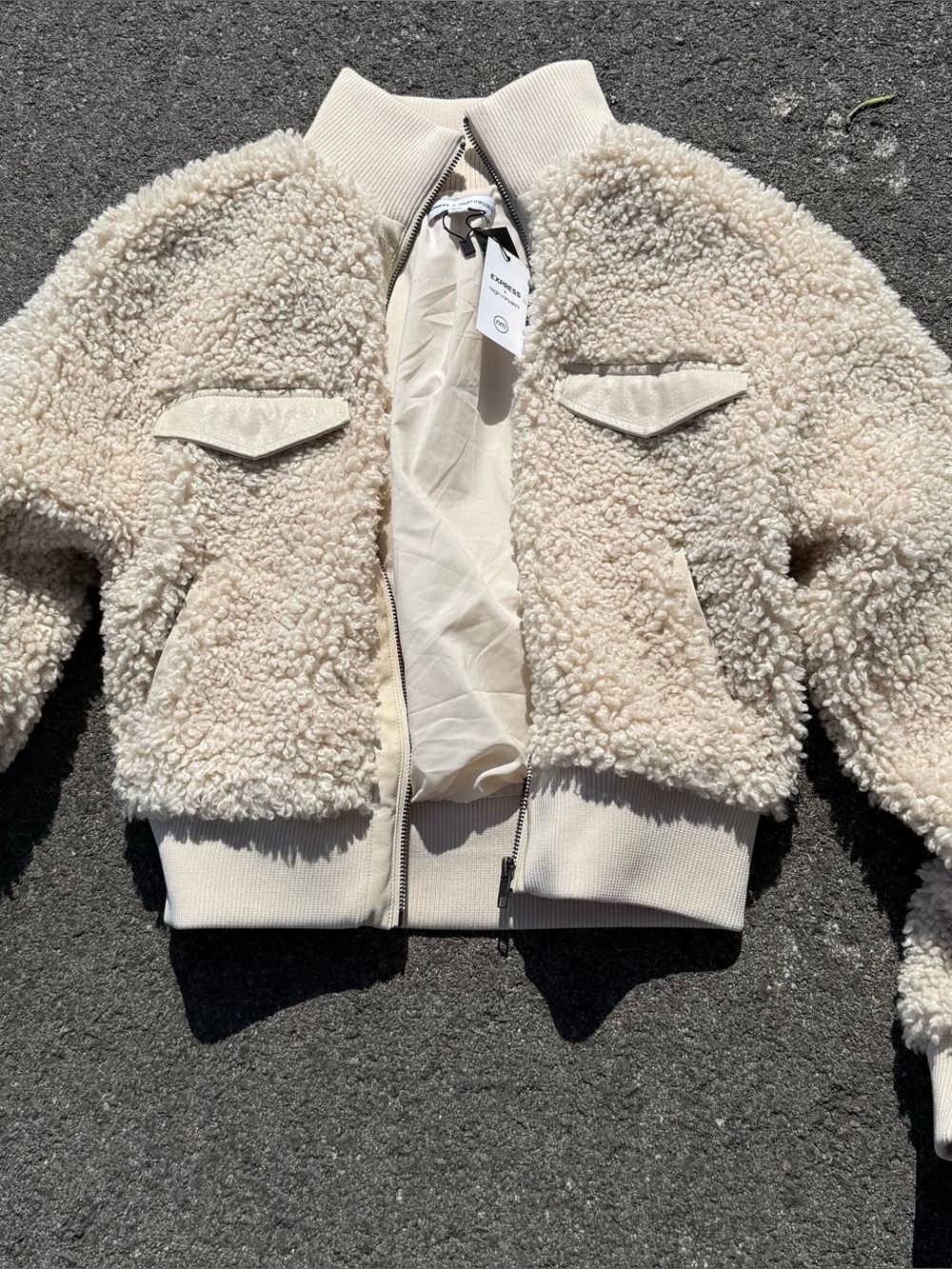 Plush Sherpa Bomber Jacket - Cream extra small